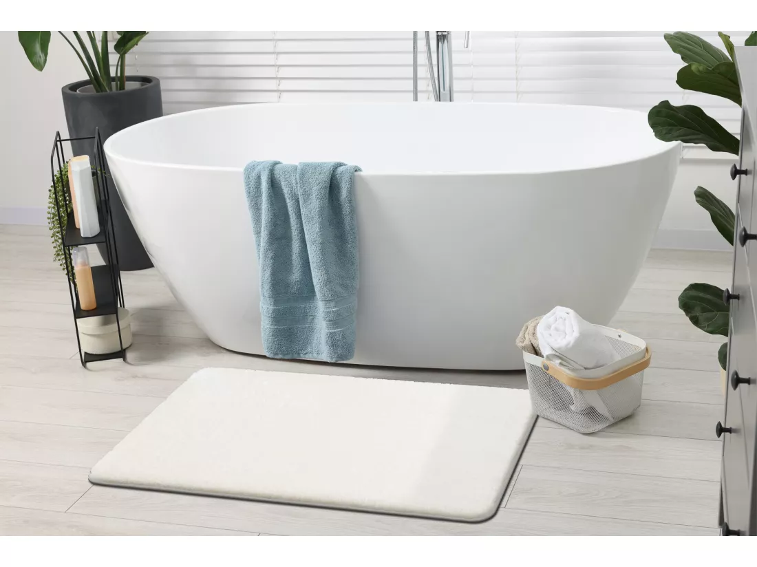 Tapis de salle de bain SANTA, plaine, antidérapant, doux - blanc 60x100 cm