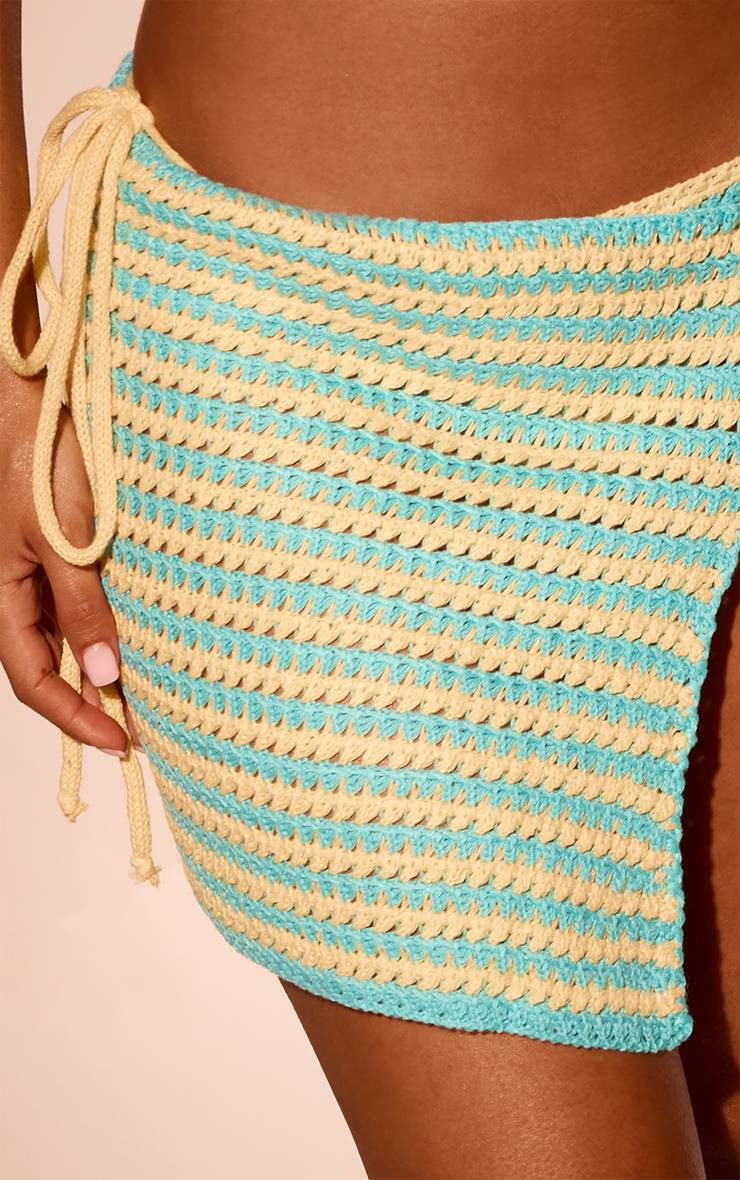 Bleu Aqua Paréo De Plage En Crochet Rayé