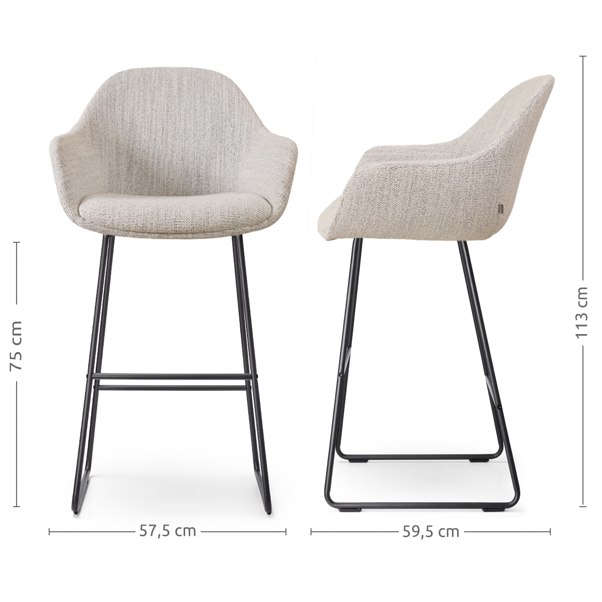 Barkruk Nino-Mae grijs beige gemêleerd - zwart 75 cm