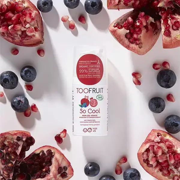 Toofruit So Cool Gel Hidratante e Refrescante Facial, Mirtilo e Romã Orgânicos, 30ml