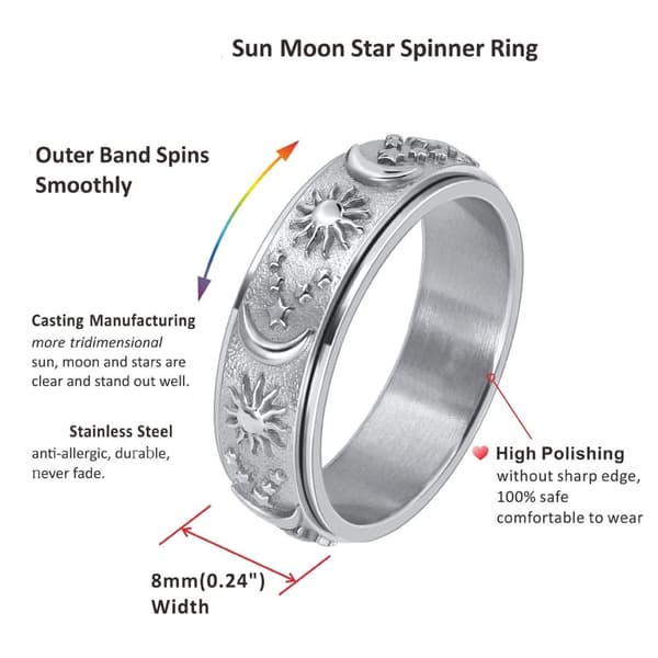INF Antistressring med astronomiske motiver Sølv  25 mm