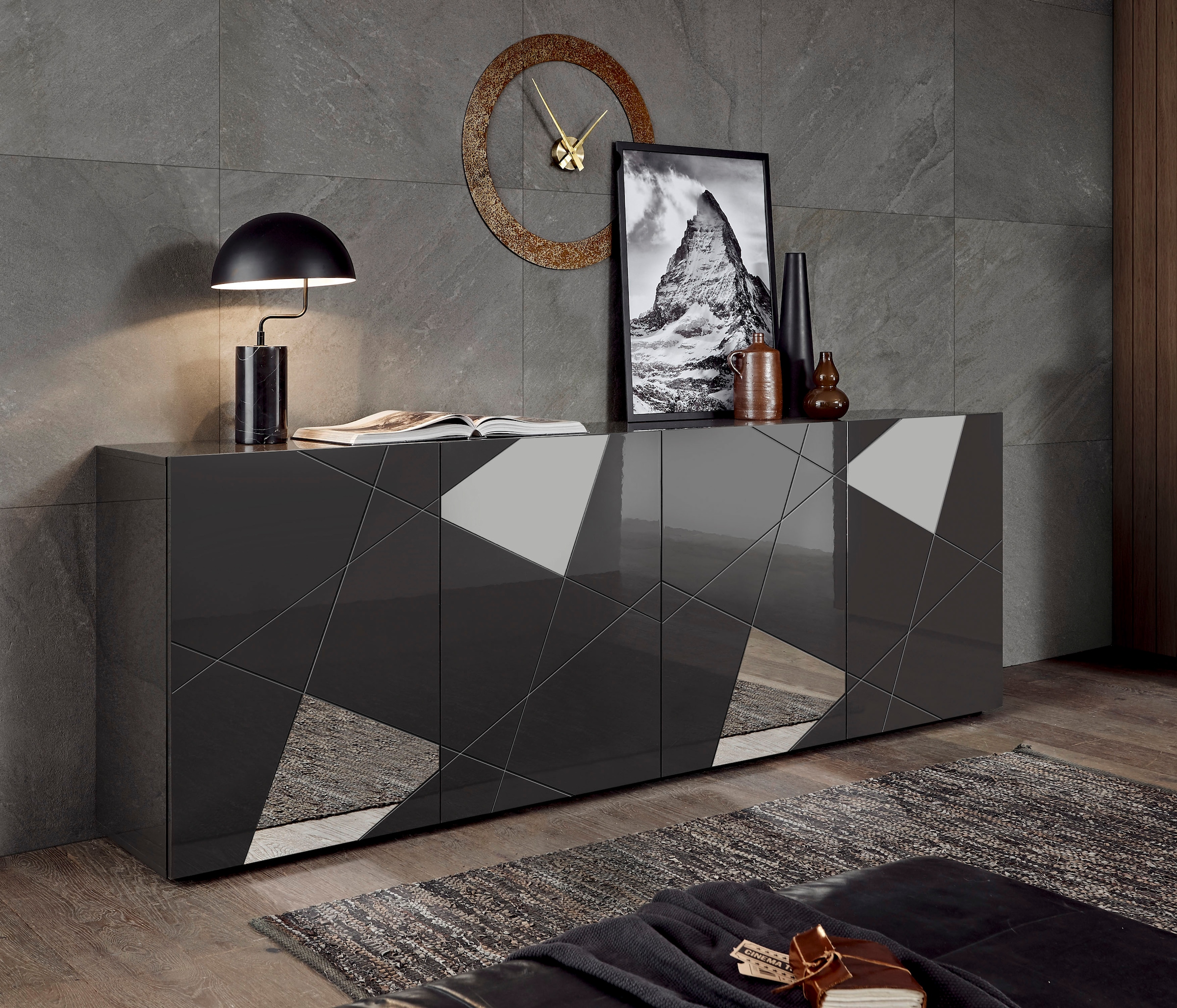 INOSIGN Sideboard »Vittoria, Breite 241 cm, 4 Türen« Fronten mit Siebdruck und Spiegelfront