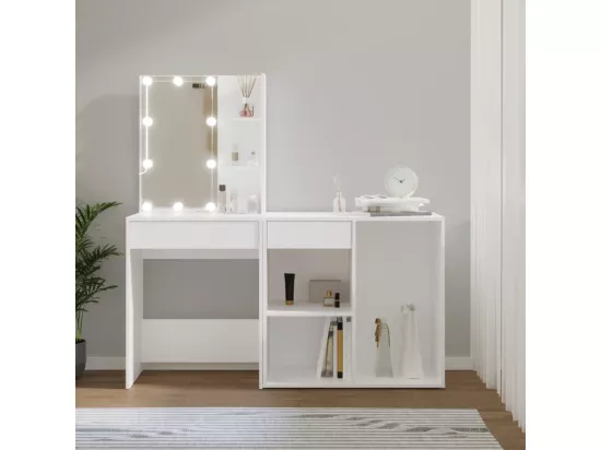 Coiffeuse à LED avec armoire Blanc Bois d'ingénierie
