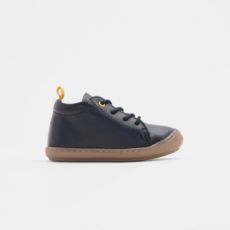 Bottillons souple cuir lacets bleu bébé garçon Bleu