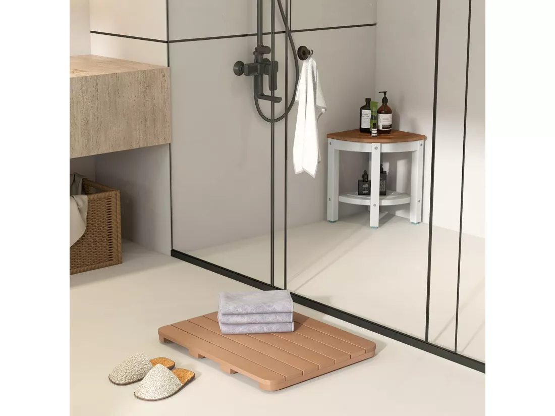 Caillebotis de douche, en hips anti-moisissures et antidérapant, (48 x 60 cm, marron)