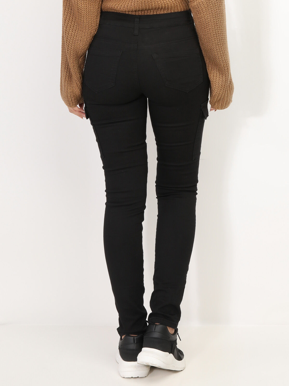 Jeans skinny style cargo à poche zippée- Noir