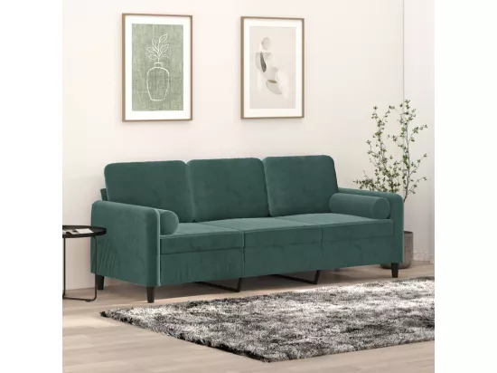 Canapé 3 places avec oreillers vert foncé 180 cm velours