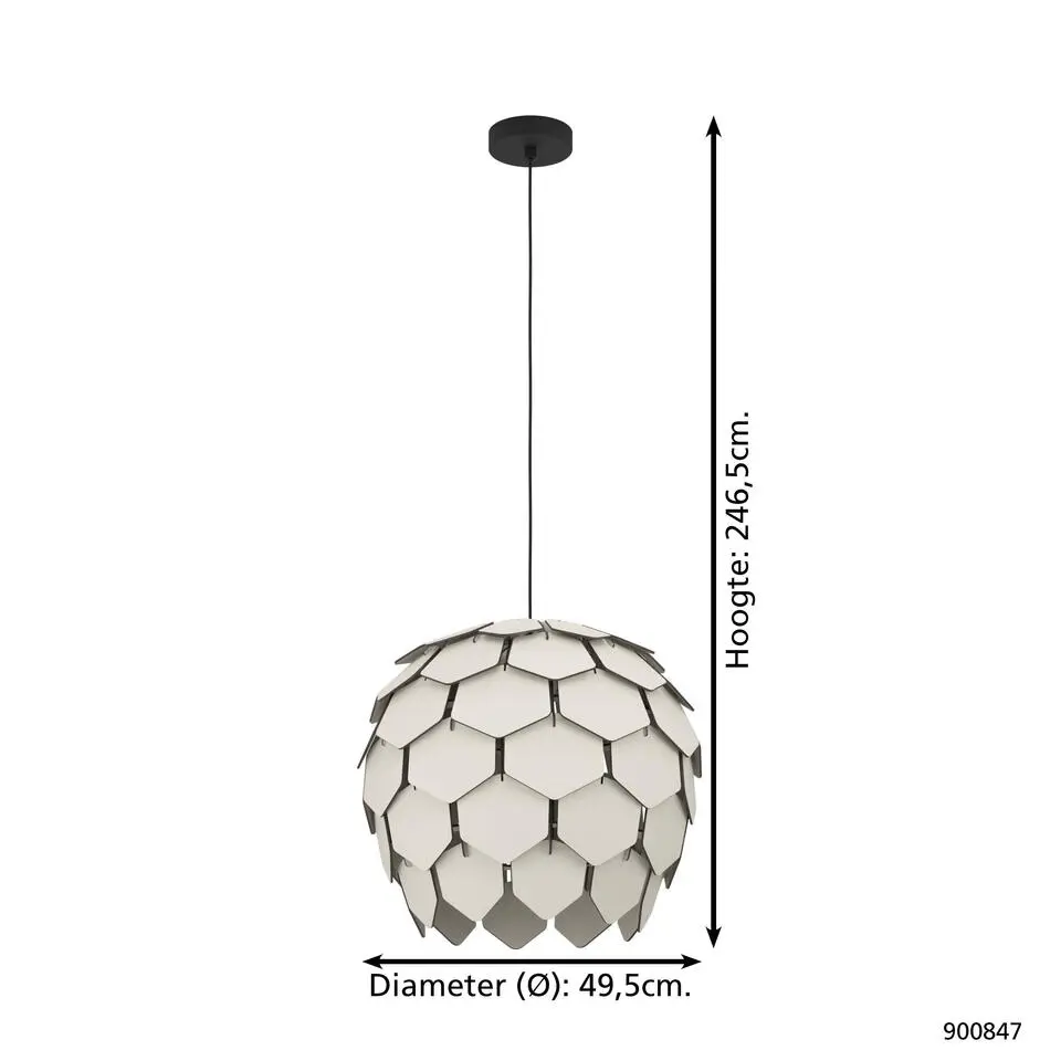 EGLO Mattanza Hanglamp - E27 - Ø 49,5 cm - Grijs/Zwart - Hout/Staal