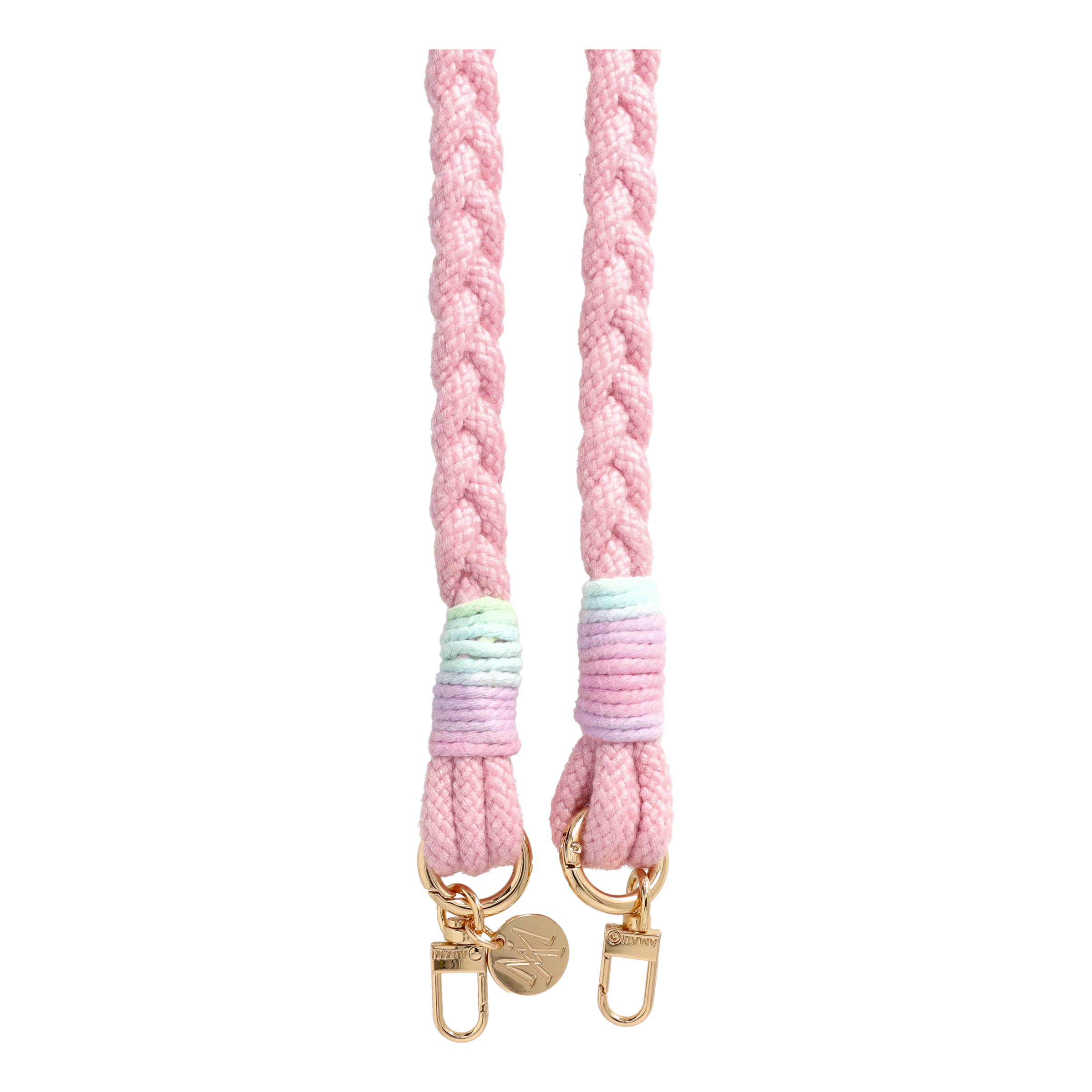 Handgemachte Handykordel Geflochtenes Umhängeband für Handyhüllen Gold - Rosa (Rainbow)