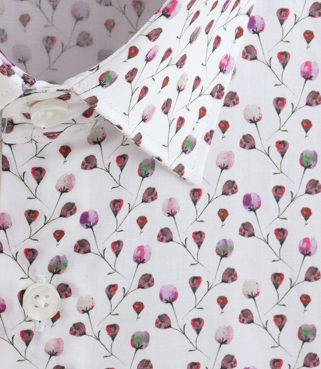 Chemise à imprimé floral blanc-bordeaux 