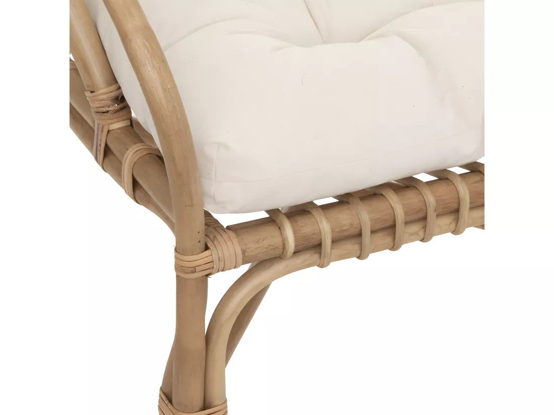 Banquette 2 places en Rotin et Coton Blanc L 110 x H 77 cm
