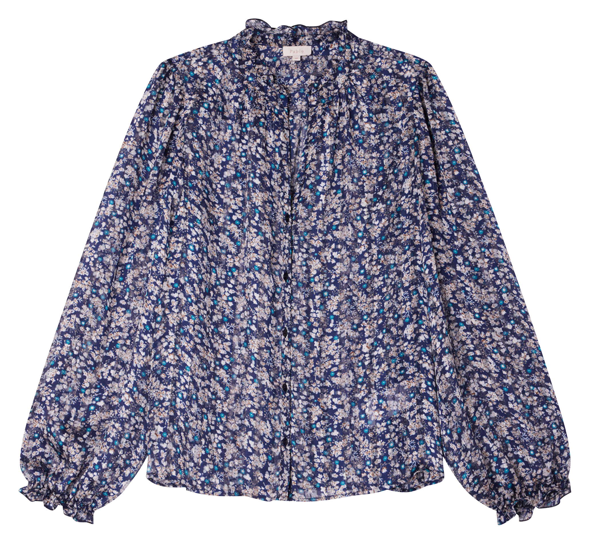BELODIE - Chemise droite imprimée à volants | Bleu
