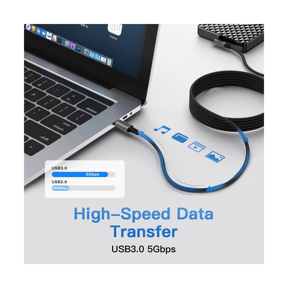 NÖRDIC VR Link-kabel 5m USB3.2 Gen1 USB-C til C 5Gbps 3A hurtiglading Quest 2 Super Speed ​​​​USB Link-kabel Svart