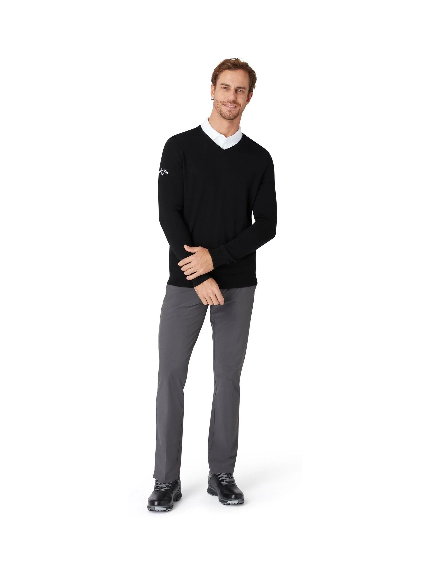 Callaway Apparel Mens Merino Wool V-Neck Black Sweater
