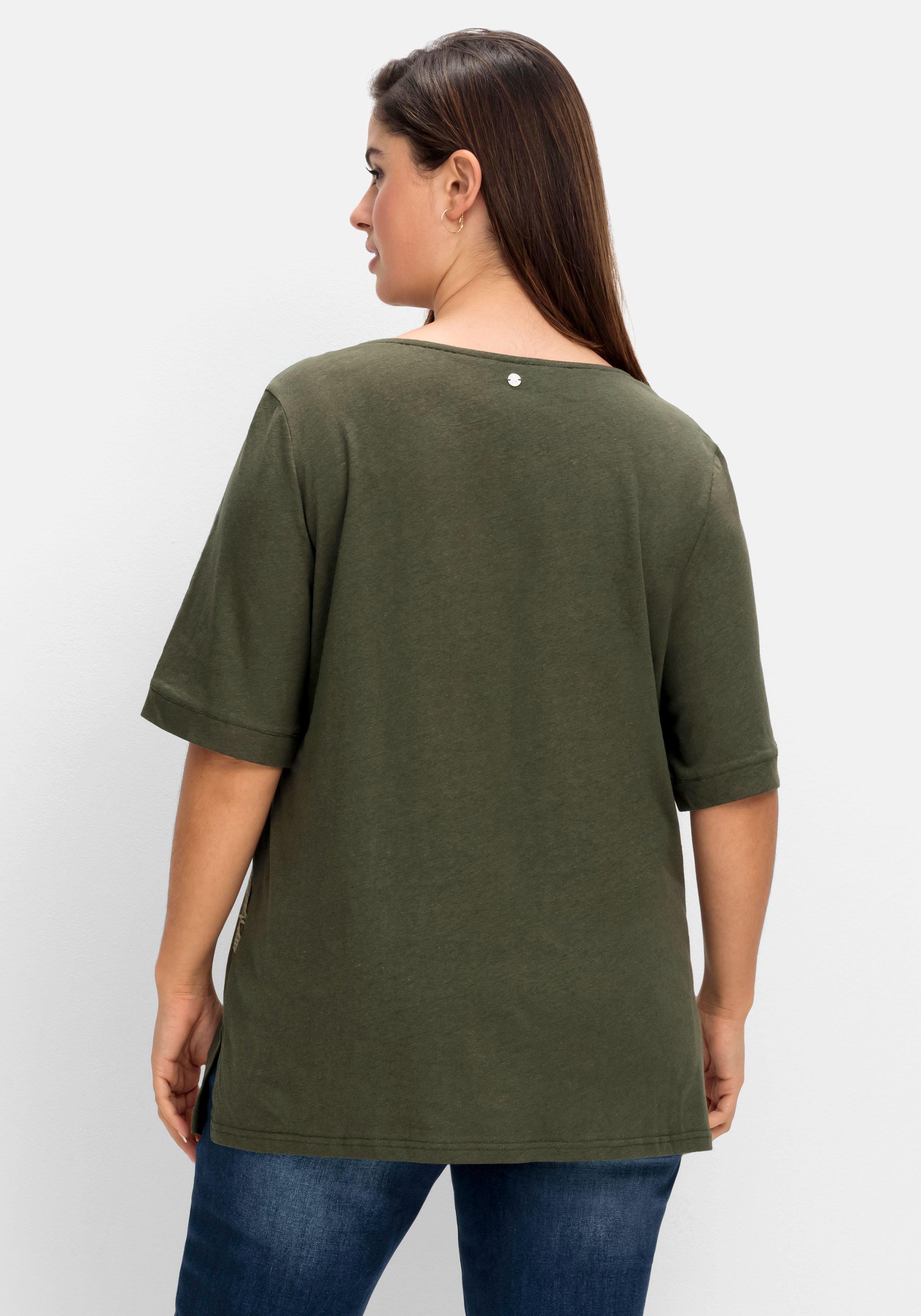 Shirt mit Spitzenbesatz, im Leinen-Mix
