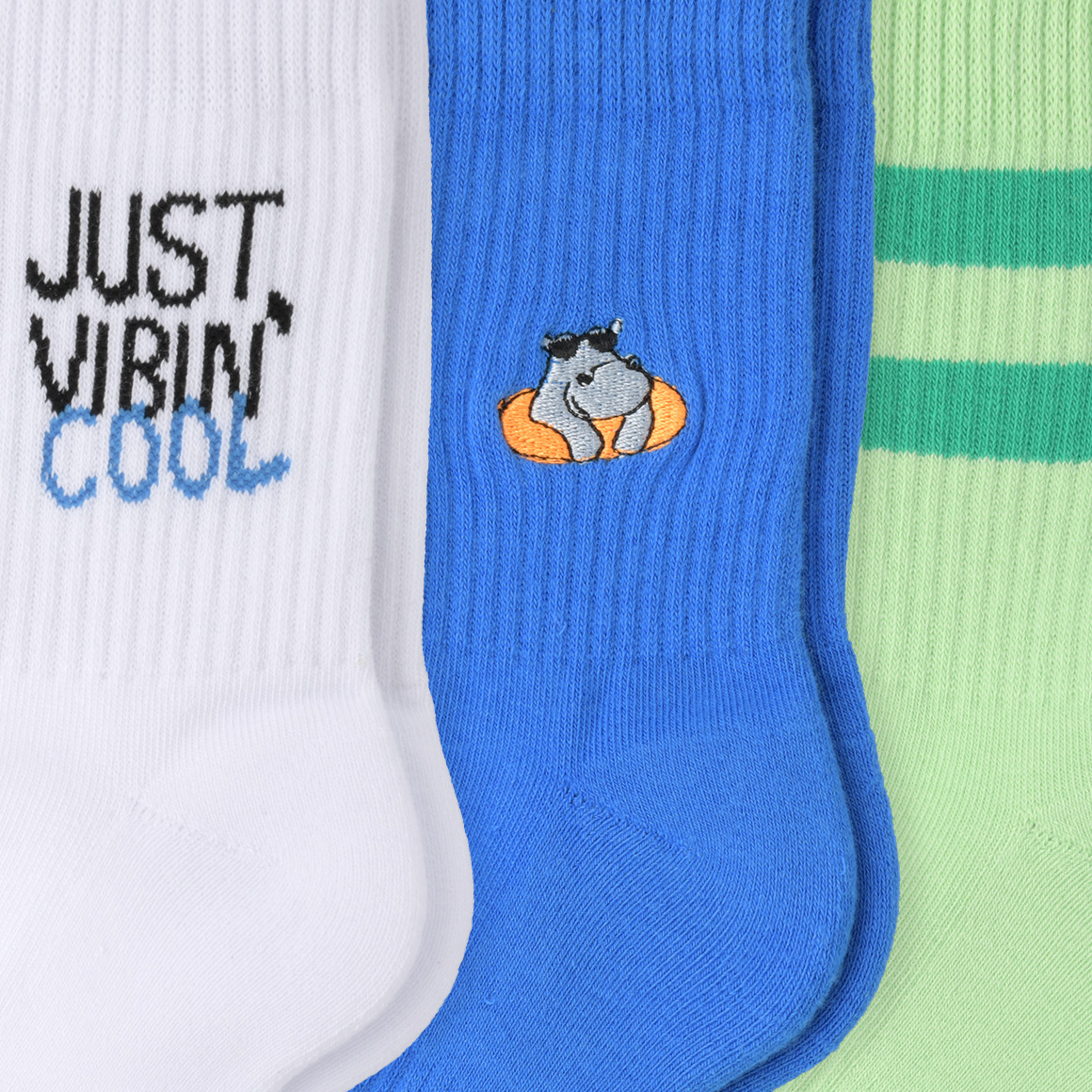 Famy 3 Paar Jungen Socken mit bunten Motiven blau / weiss / hellgrün