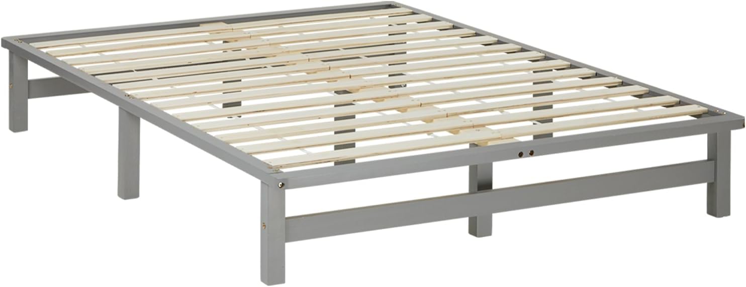 Homestyle4u Holzbett Palettenbett 140x200 cm Grau Palettenmöbel Bett Futonbett Bettgestell mit Lattenrost Kiefer Massivholz
