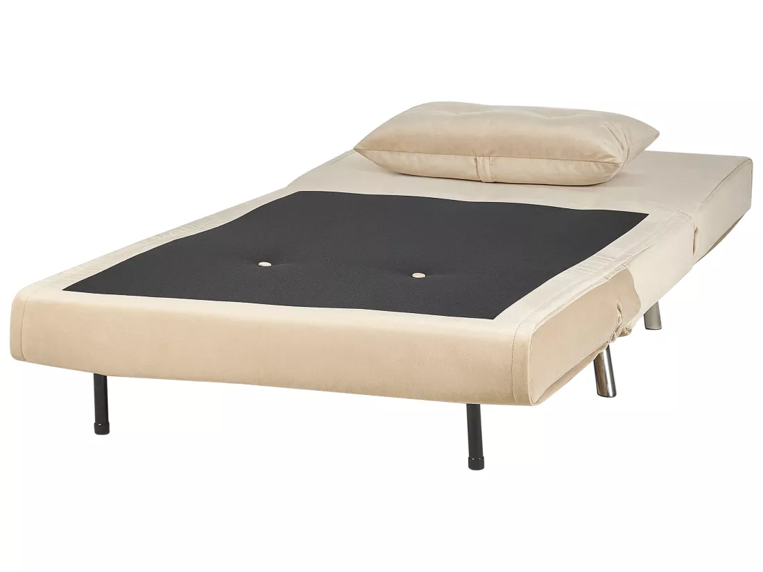 Canapé convertible 1 place en velours beige FARRIS