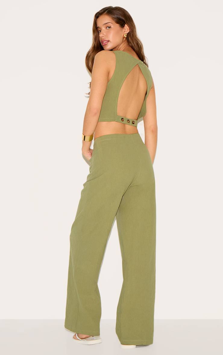Kaki Ensemble Coordonné Gilet Sans Dos Effet Lin