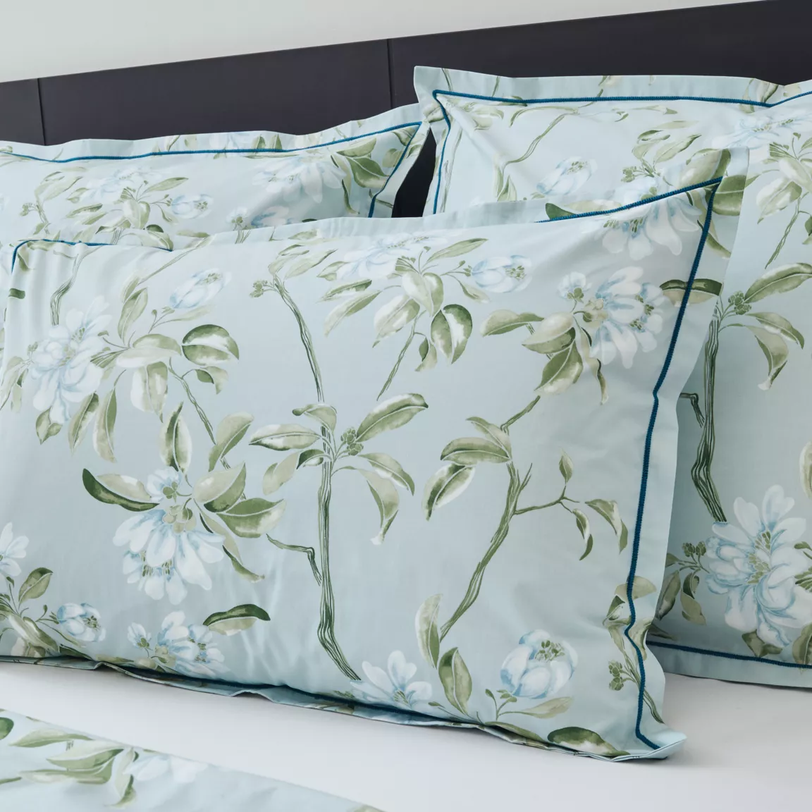Taie d'oreiller carrée percale de coton (65 x 65 cm) Eléna Nil Verte