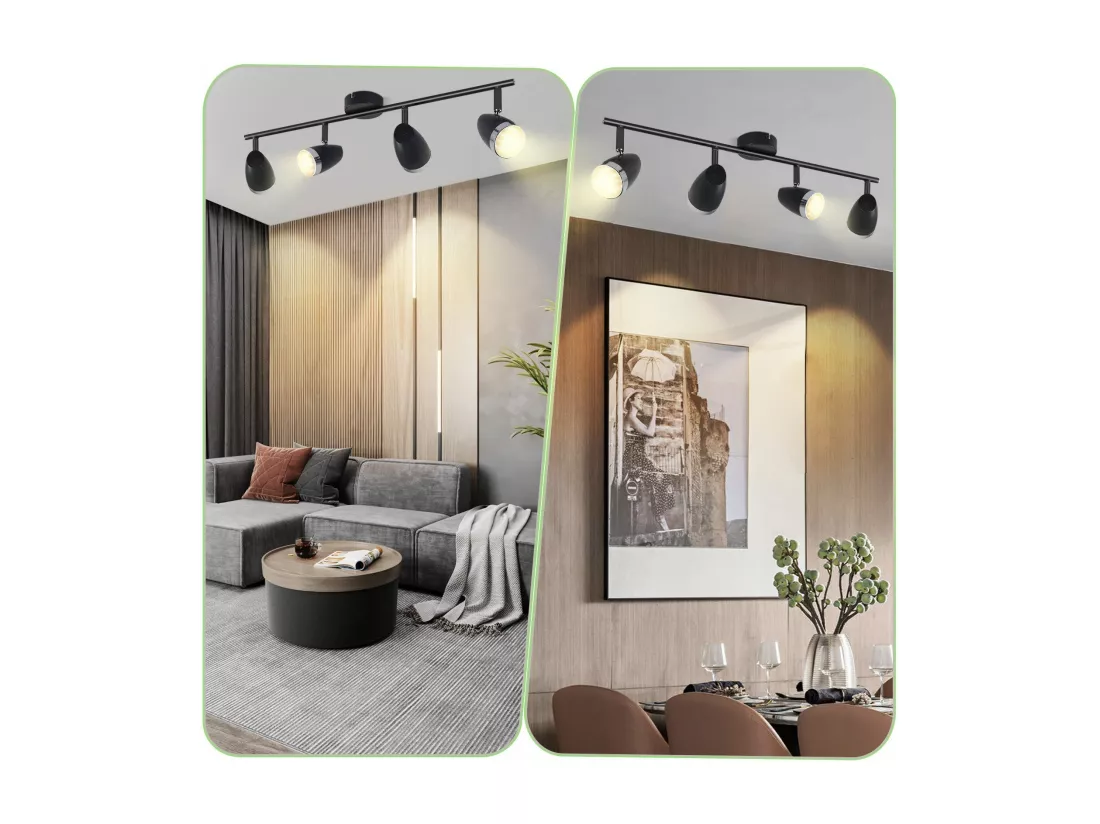 NETTLIFE Spot de plafond LED 4 ampoules moderne 4W noir 3000K orientable 350°