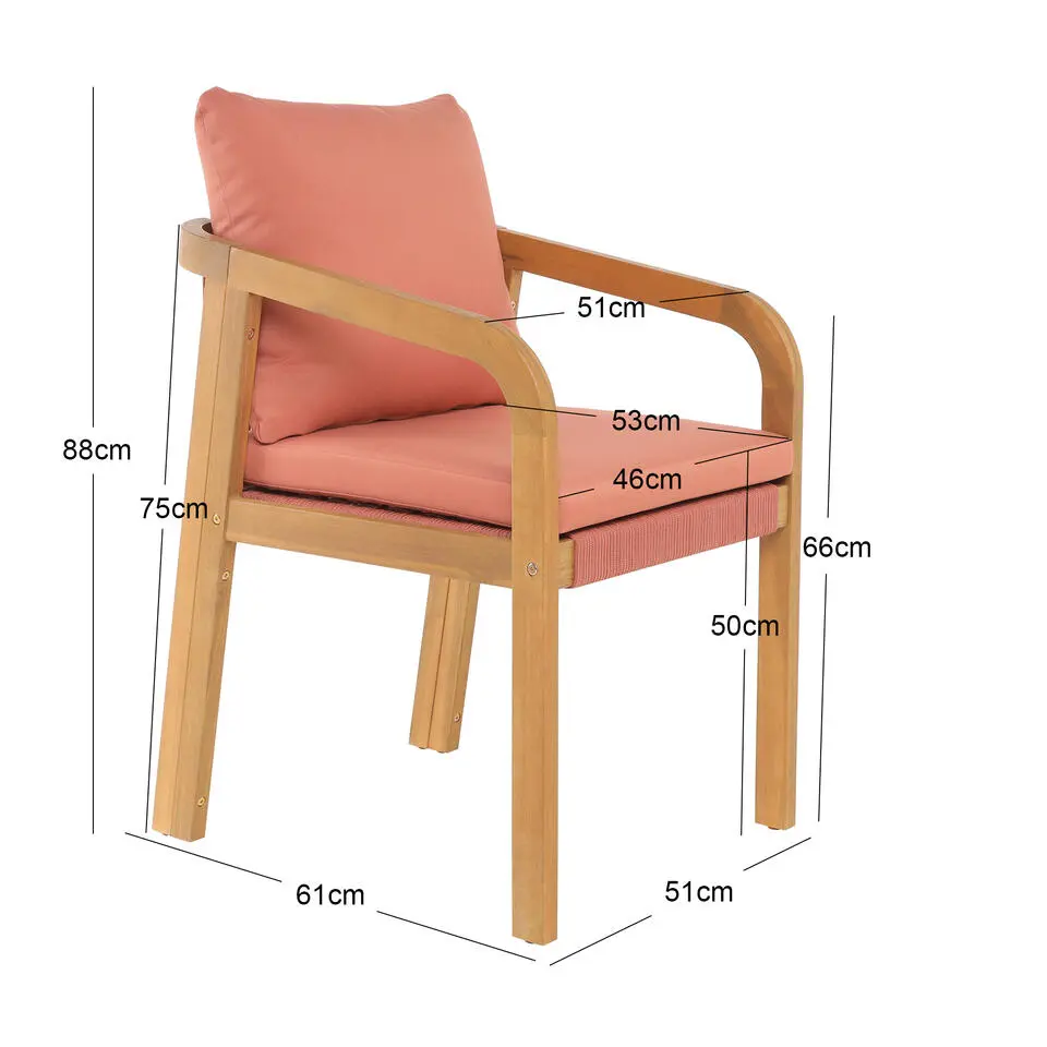 Set van 2 stoelen voor binnen en buiten van massief hout beige roze