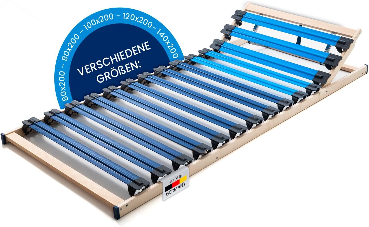 Good Side® DIY Lattenrost 80x200 cm ergonomisch [verstellbares Kopfteil] Made in Germany | Lattenroste bis 300 kg | Lattenrost 80x200cm | Lattenrost verstellbar | Bed Slats | Latenrost aus 14 Leisten