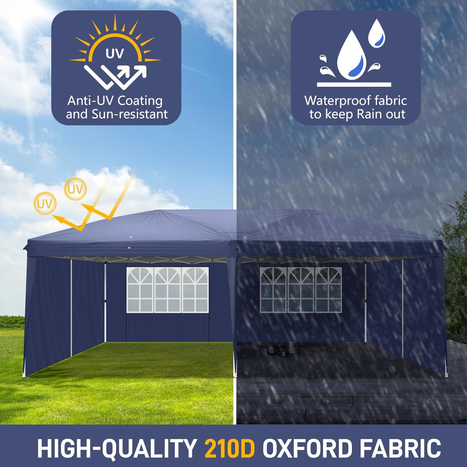 LEADZM Pavillon 3x6m Pop-up Wasserdicht Faltpavillon,Winterfest,Höhenverstellbar,UV Schutz 50+,Gartenzelt,Partyzelt,Stahlrahmen,mit 6 Seitenteilen,für Garten,Party,Camping,Blau
