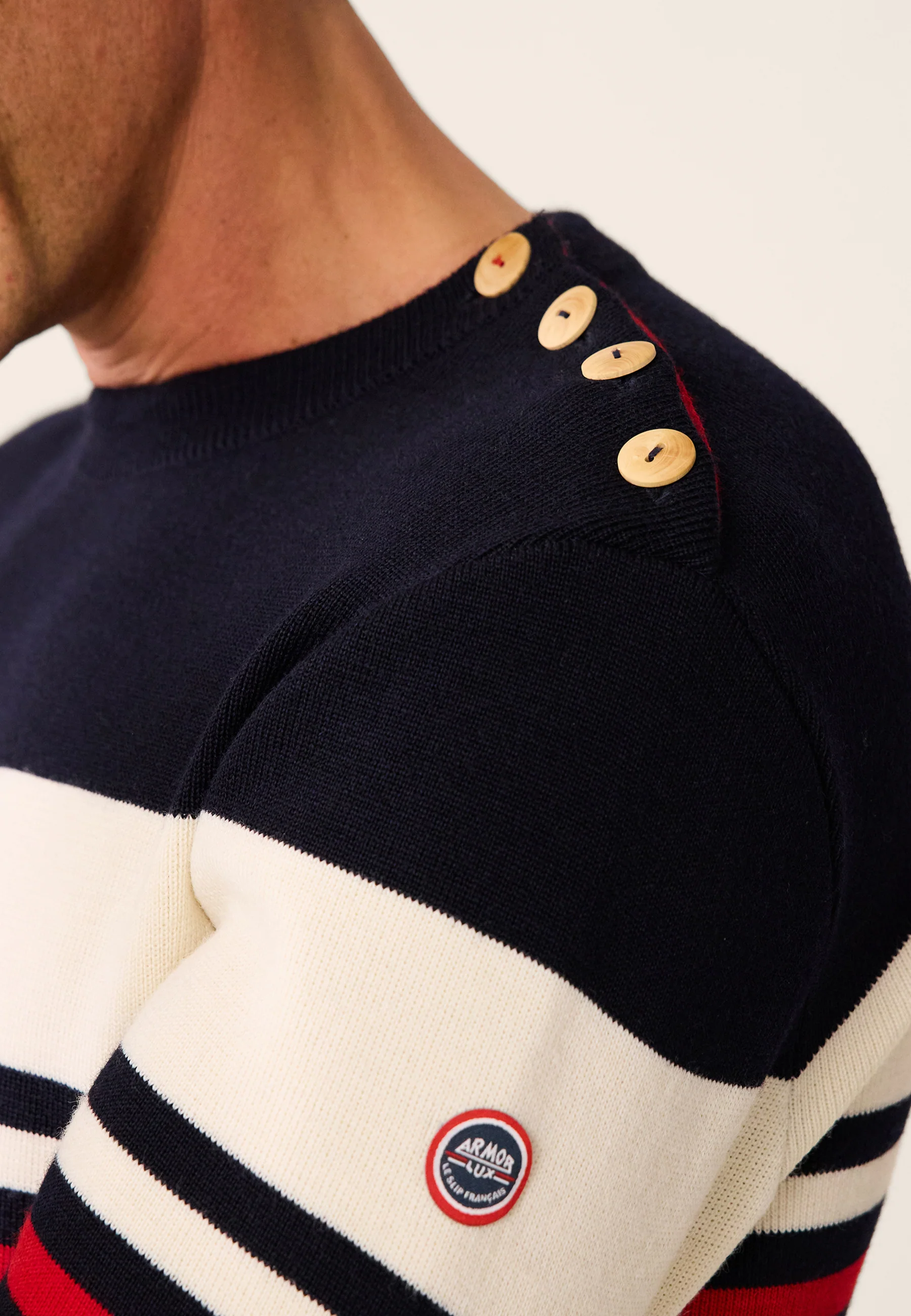 Pull Homme LSF x Armor Lux-Le Creac'h-Marine Blanc Rouge Gris