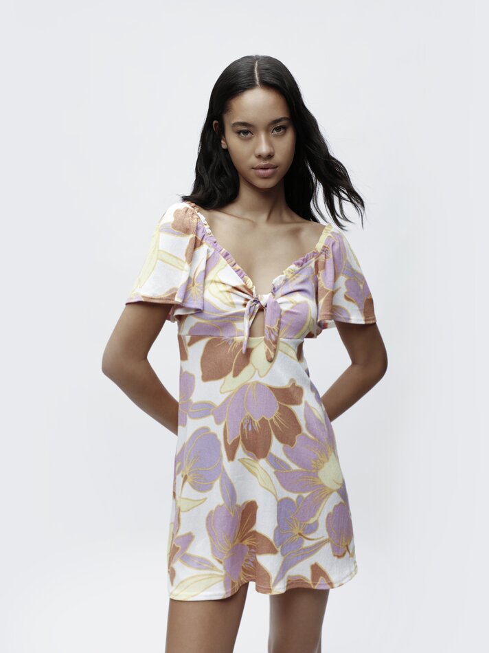 Vestido curto com nó - Rosa/branco
