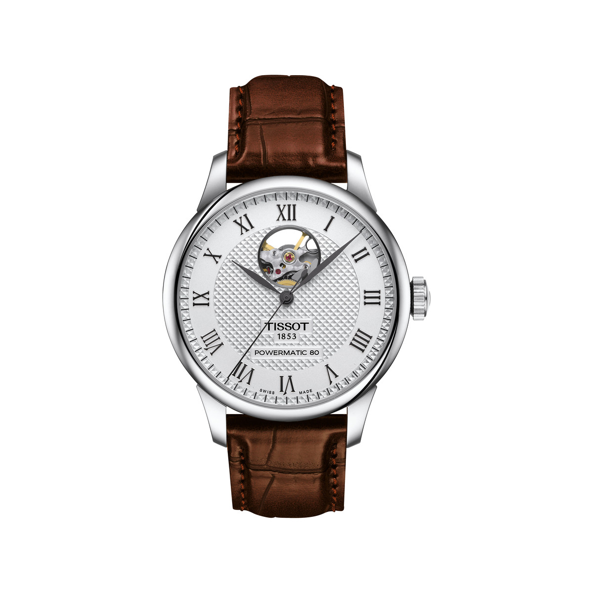 Montre TISSOT T-classic homme automatique, bracelet cuir synthétique brun