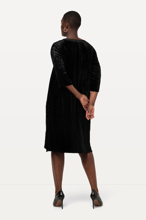 Samt-Midikleid, A-Linie, Crashsamt, V-Ausschnitt, 3/4-Arm