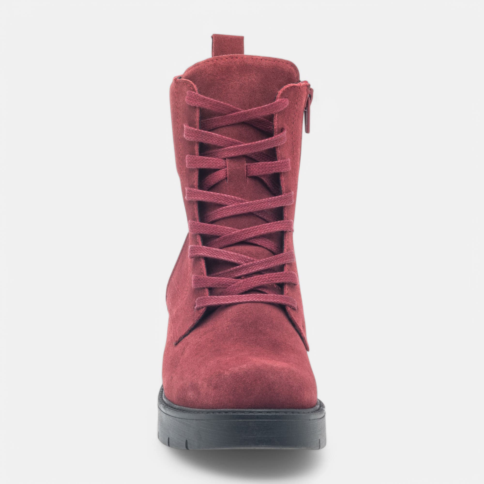 Bottines à lacets à talon Femme en cuir rouge