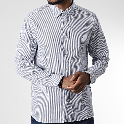Chemise Manches Longues Core 1985 Flex Oxford Stripes 5039 Blanc Bleu Marine