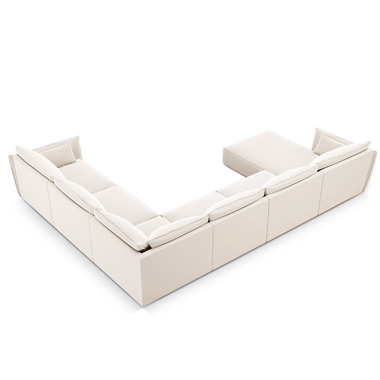 Mazzini Sofas Canapé d'angle Panoramique droit Velours Vanda 8 Places beige clair - 384x284x85 cm