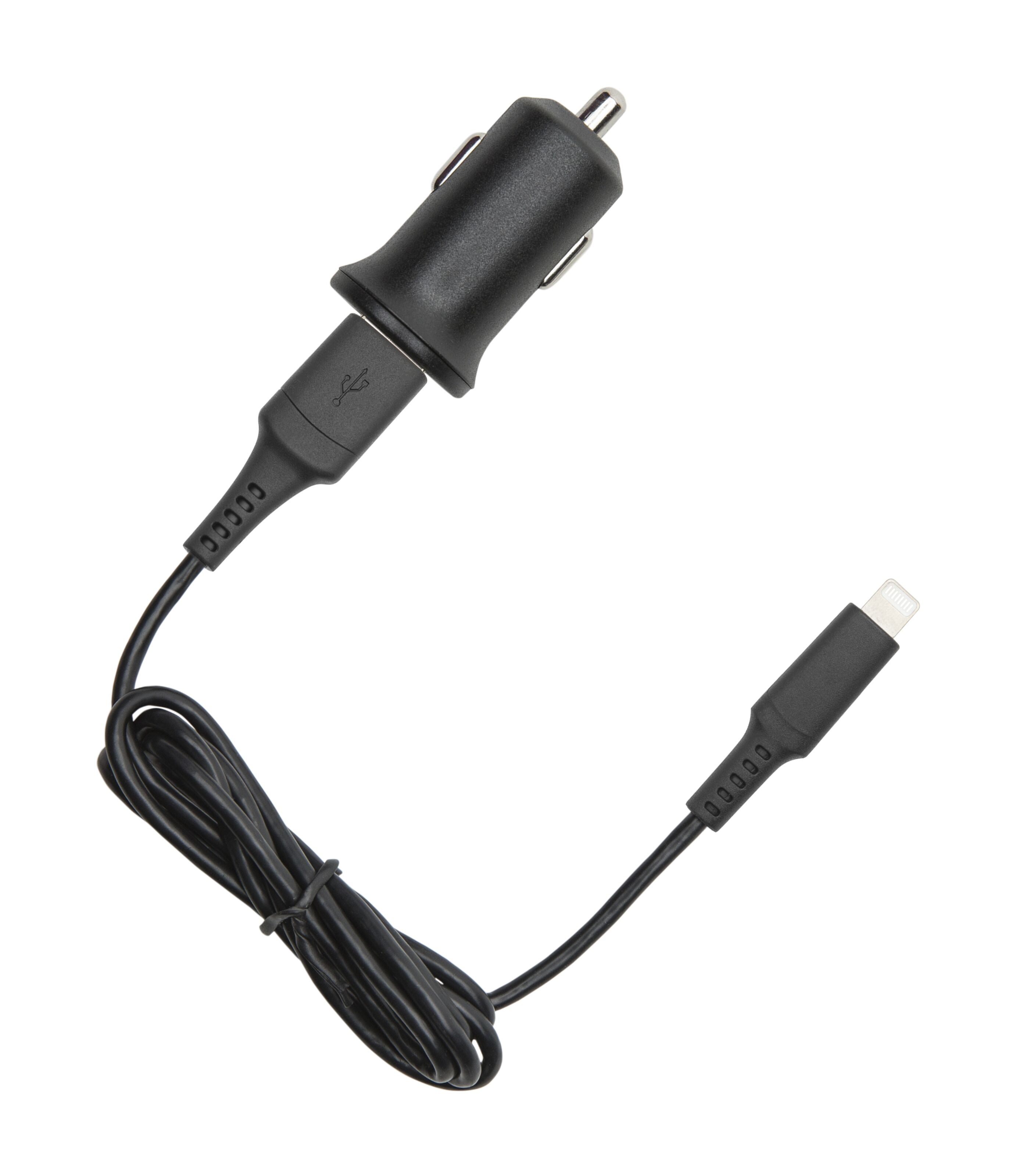Linocell iPad- og iPhone-billader med Lightning-kabel Svart