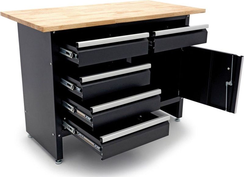 Werkbank - 120cm - Hout - Verstelbare Poot - Kogelgelagerde Laden