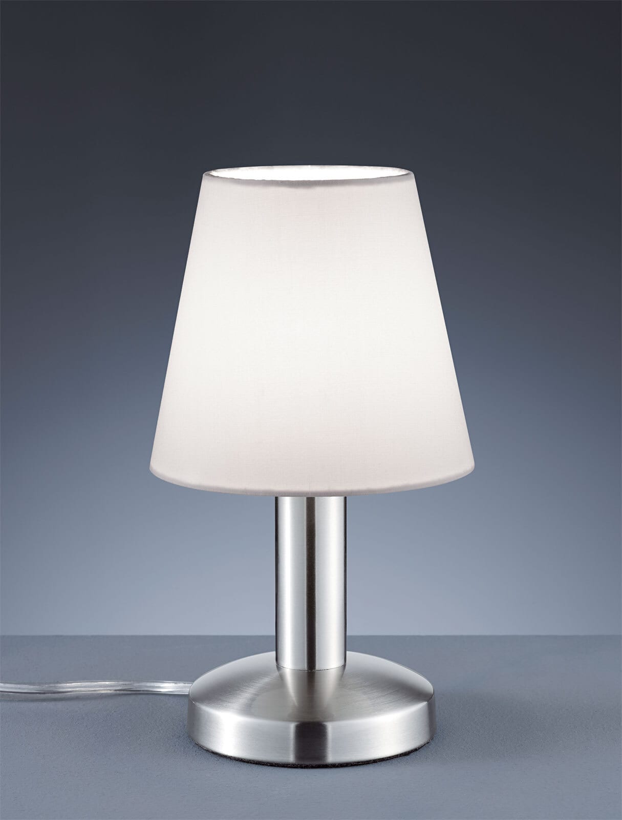 Retrofit Tischlampe Mats nickelfarbig weiß 14cm 24cm Metall Textil