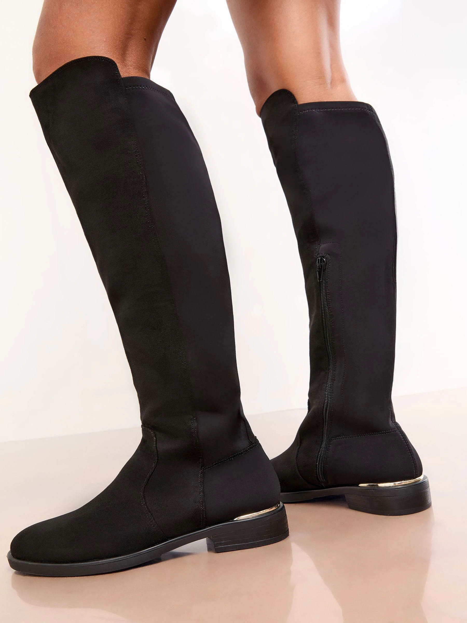 Zwart - Lipsy Faux Suede Elasticated Flat Knee High Casual Boots