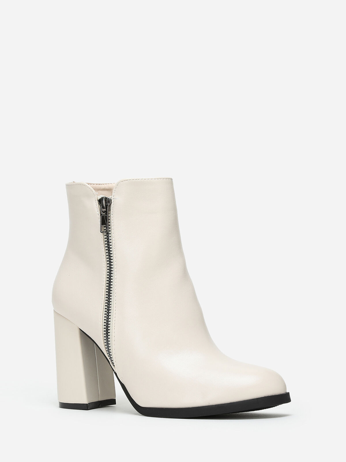 Bottines zippées à talon carré- Beige