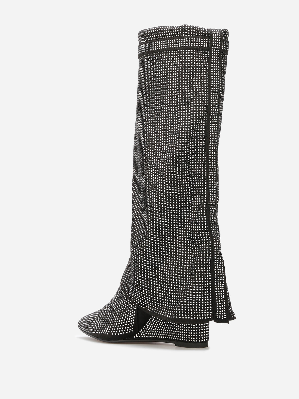 Bottes compensées à rabat et strass- noir_argente