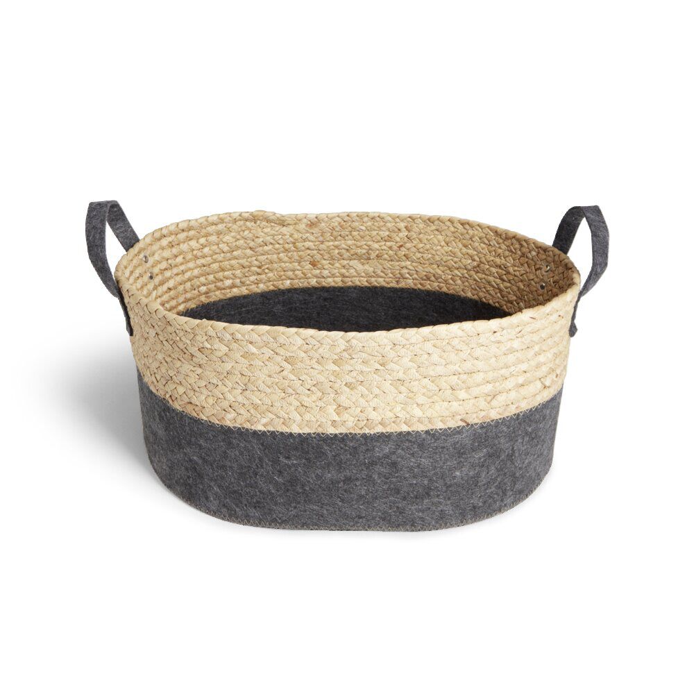 Panière jacinthe d'eau feutrine beige et gris foncé 44x33xH20cm