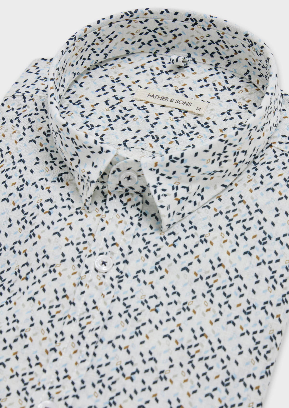 Chemise sport Slim en lin blanc à motif fantaisie bleu et marron