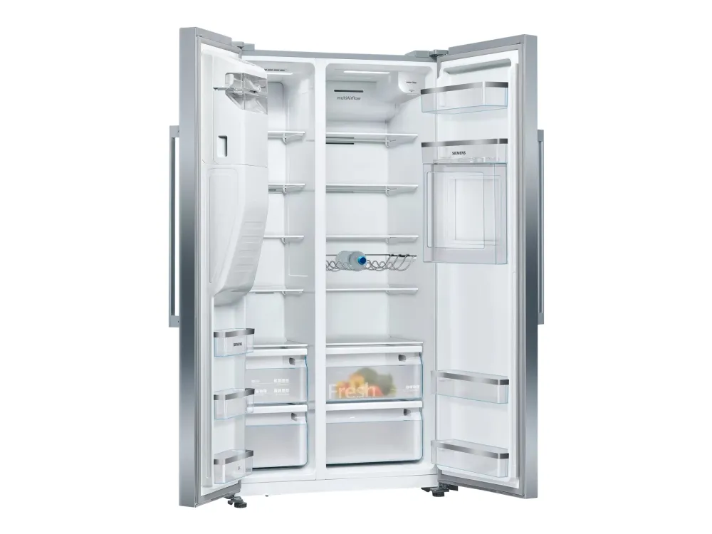 Siemens iQ500 KA93GAIEP - Køleskab/fryser - side ved side med vanddispenser, isdispenser - bredde: 90.8 cm - dybde: 76.2 cm - højde: 178.7 cm - 560 liter - Klasse E - rustfrit stål