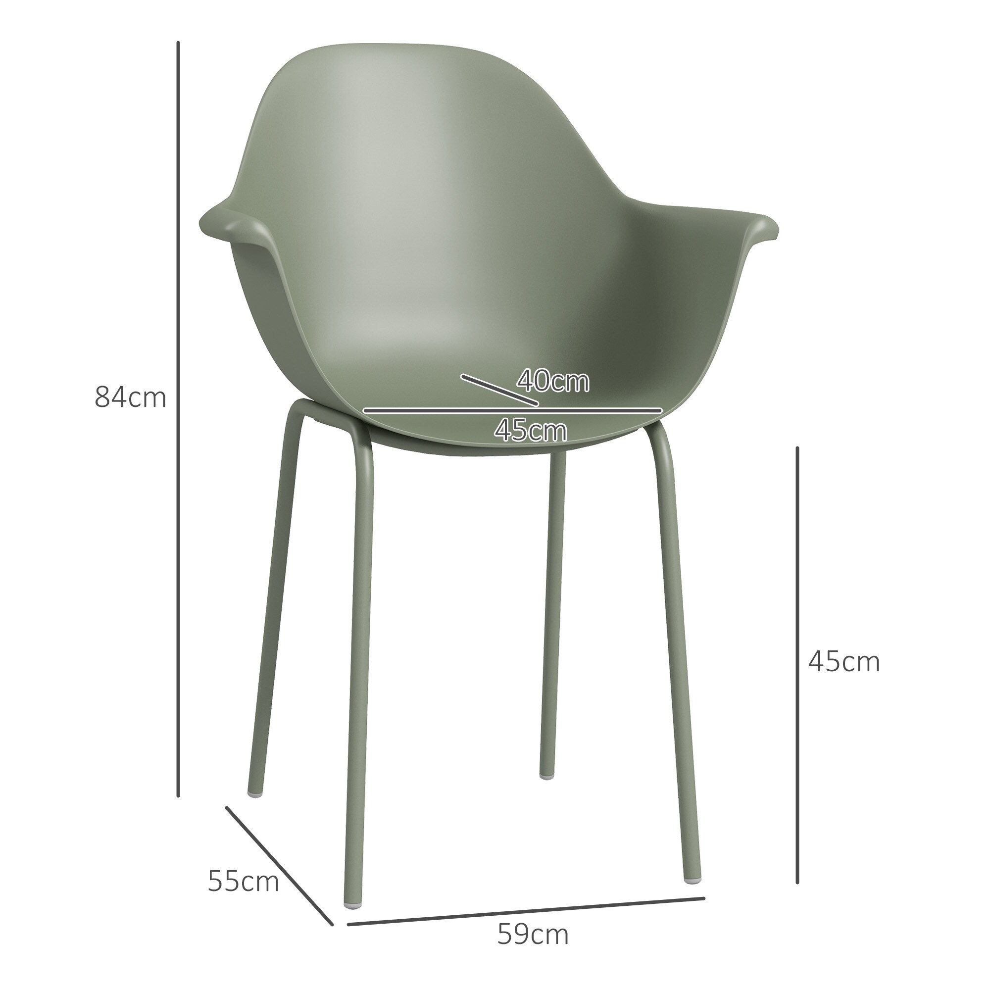 Outsunny Gartenstühle stapelbar im 4er-Set grün 59L x 55B x 84H cm
