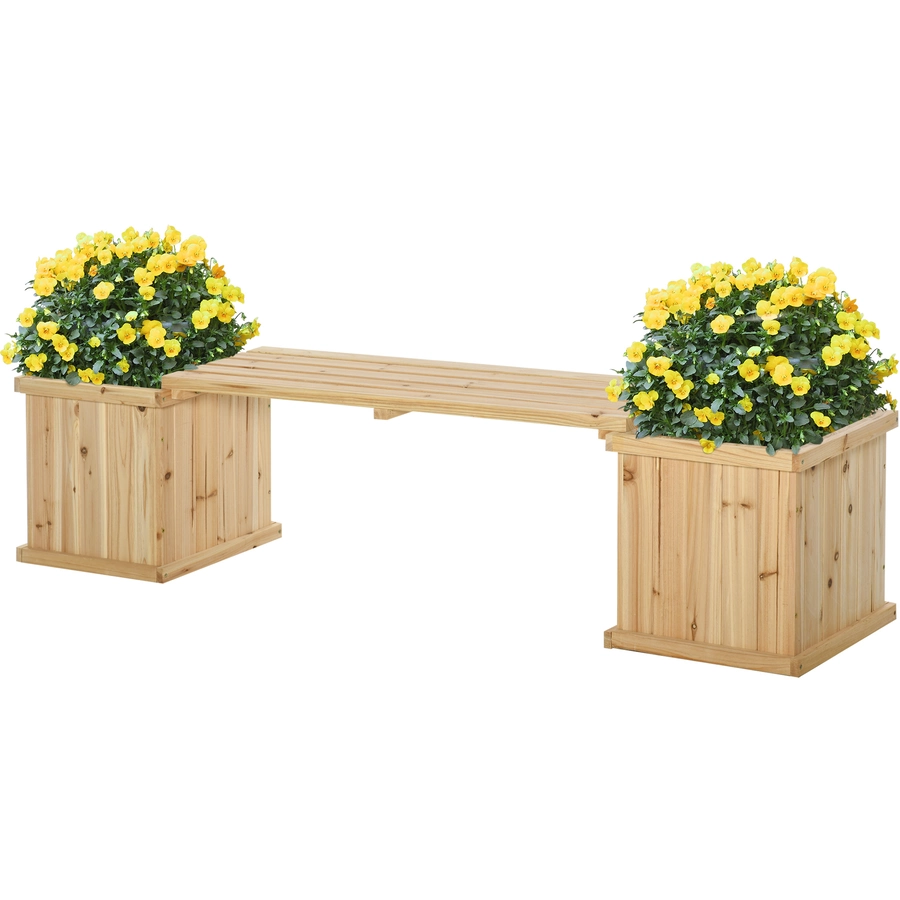 Outsunny Hochbeet mit kleiner Sitzbank naturholz
