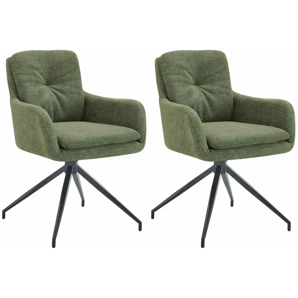 CLP Set van 2 Eetkamerstoel Pickett mat zwart Frame - Stof - groen