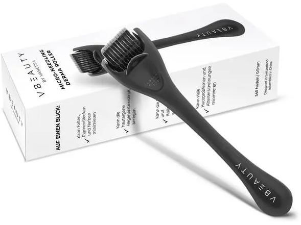VBEAUTY Microneedling Derma Roller Schwarz Matt Derma Roller regt die Produktion von Kollagen und Elastin an