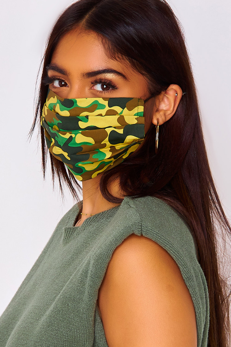 Masque imprimé treillis jaune/vert/marron (non homologué)