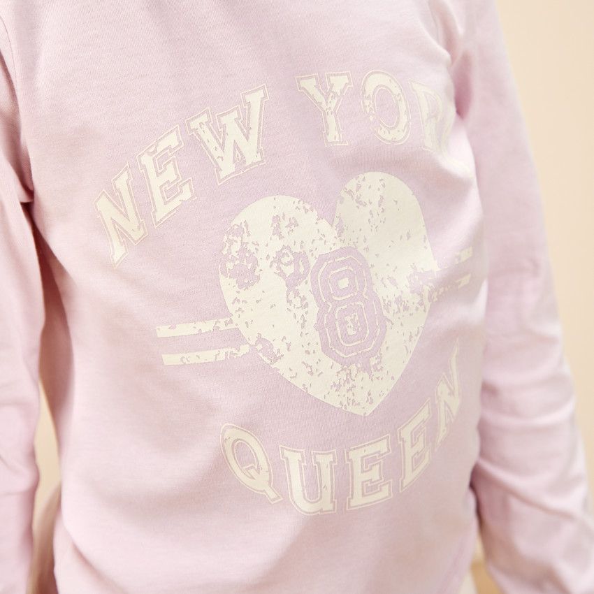 T-shirt manches longues print fantaisie pour fille - Rose